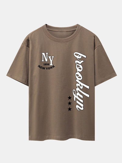 New York Brooklyn Print Drop Shoulder Oversize T-Shirt