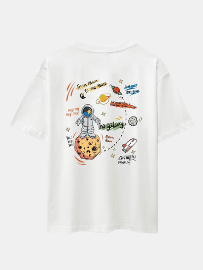 Galaxy Astronaut Print Drop Shoulder Oversize T-Shirt