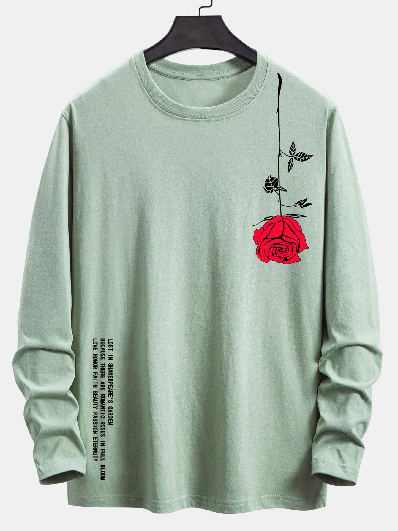 Long Sleeve Rose Slogan Print Cotton T-Shirt