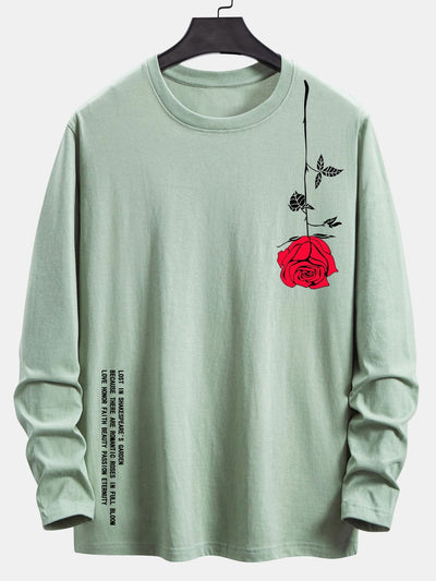 Long Sleeve Rose Slogan Print Cotton T-Shirt