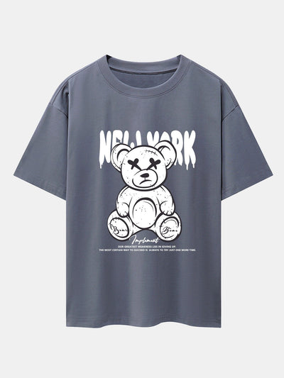 Slogan Bear Print Drop Shoulder Oversize T-Shirt