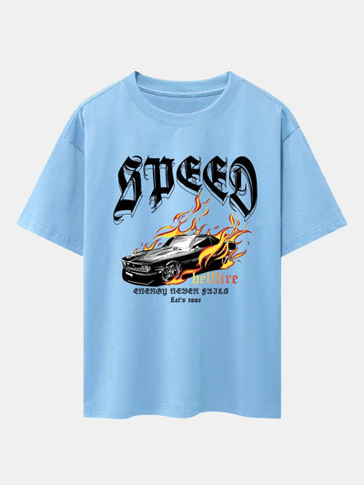 Speed Car Flame Print Drop Shoulder Oversize T-Shirt