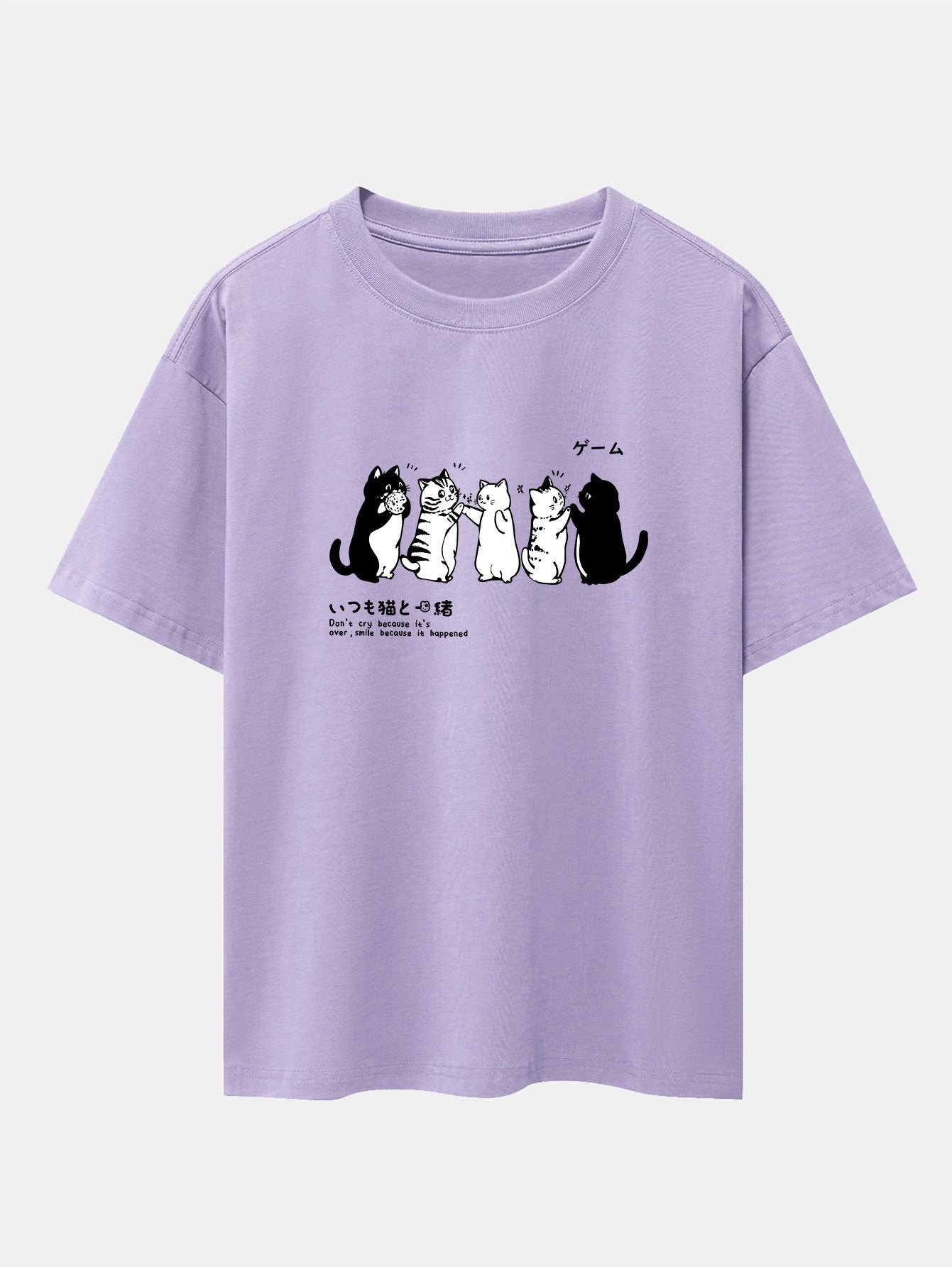 Friend Cat Print Drop Shoulder Oversize T-Shirt