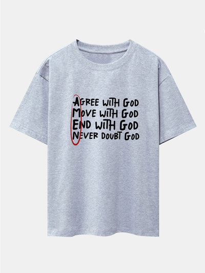 Circled Slogan Print Drop Shoulder Oversize T-Shirt