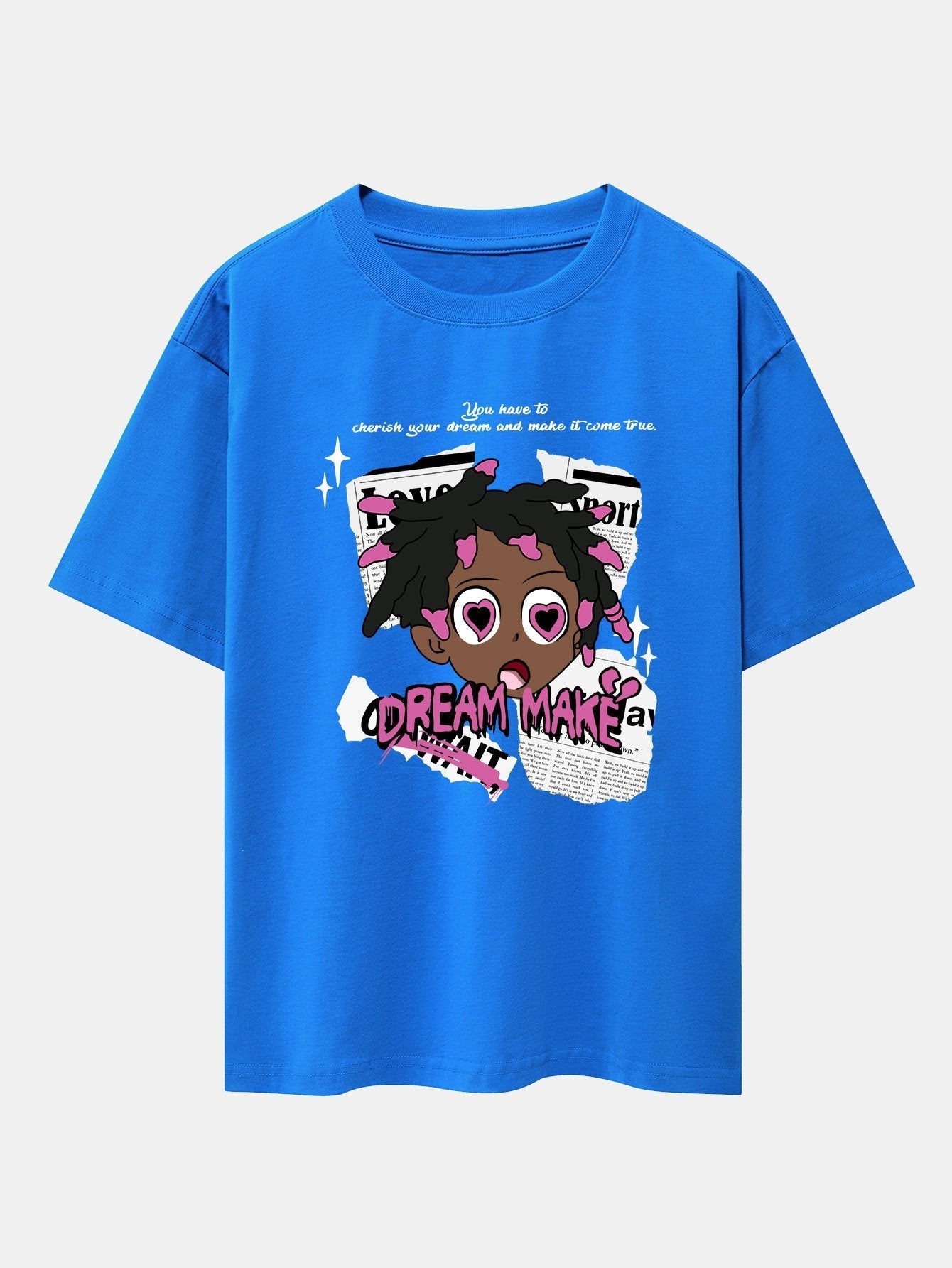 Cartoon Character Newspaper Print Drop Shoulder Oversize T-Shirt
