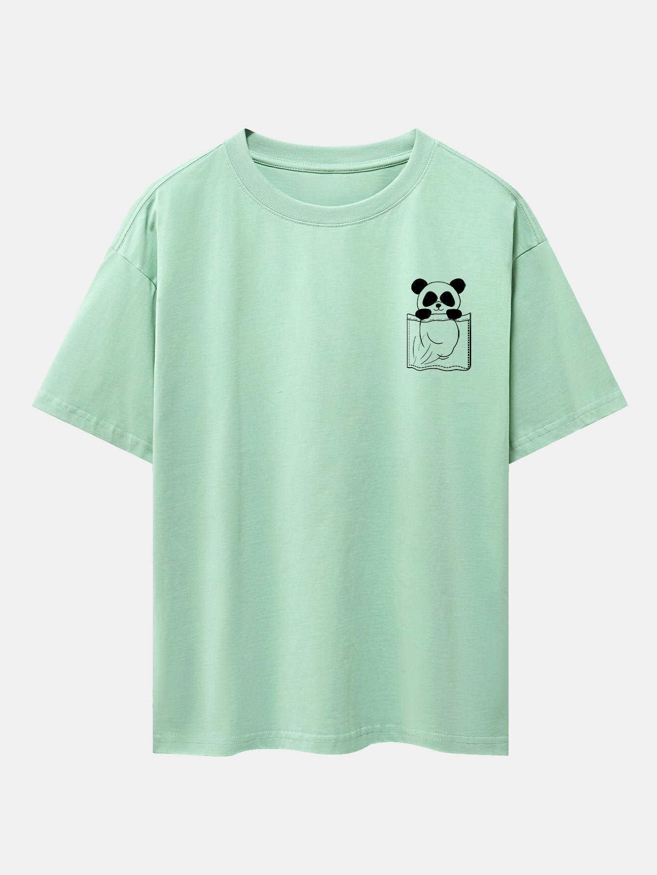 Pocket Panda Print Drop Shoulder Oversize T-Shirt
