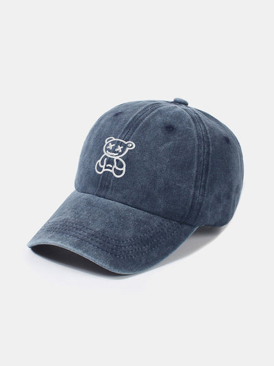 Neutral Casual Washed Cotton Sun Shading Baseball Cap With Teddy Bear Pattern