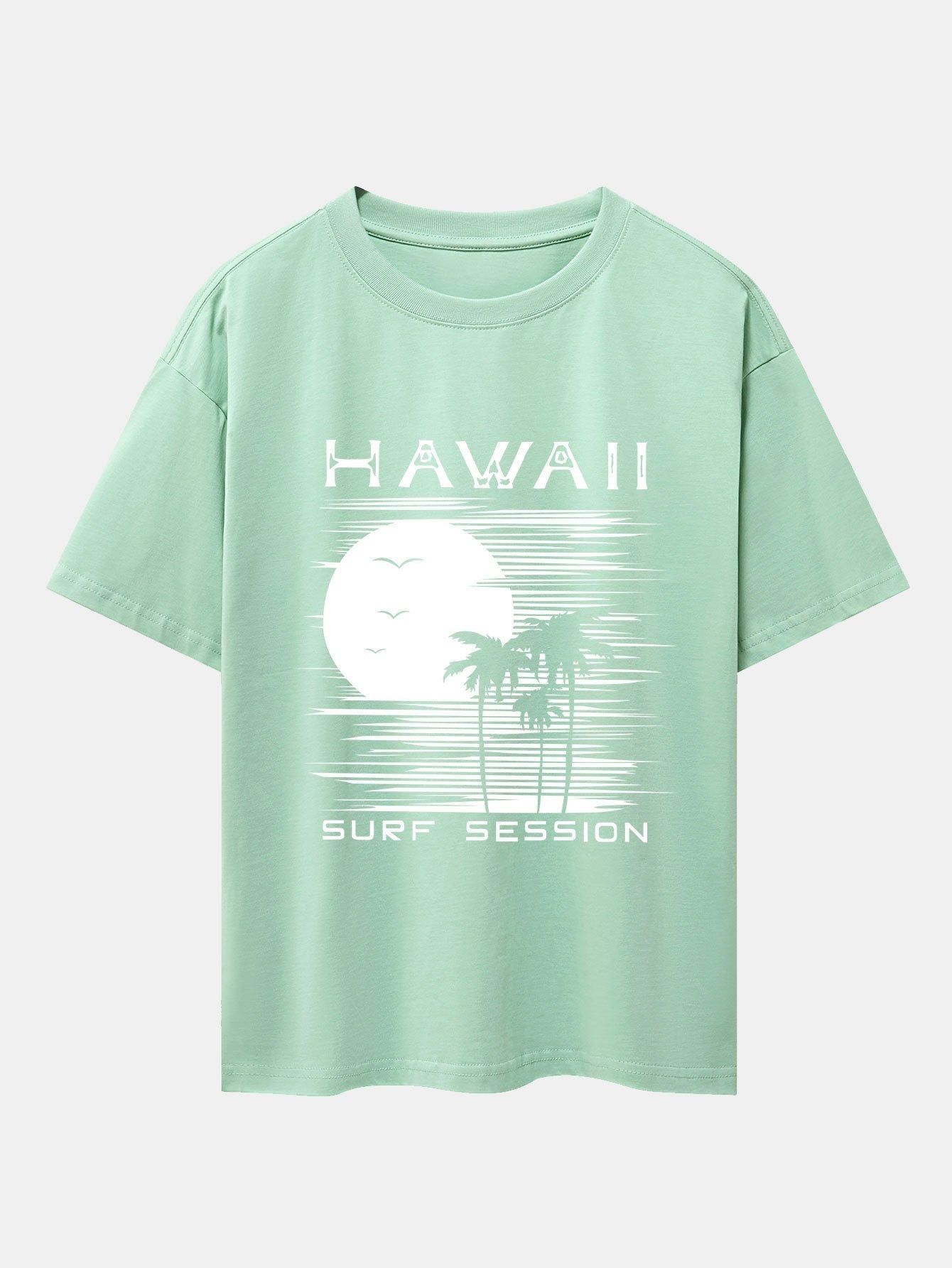 Hawaii Sun Palm Trees Print Drop Shoulder Oversize T-Shirt
