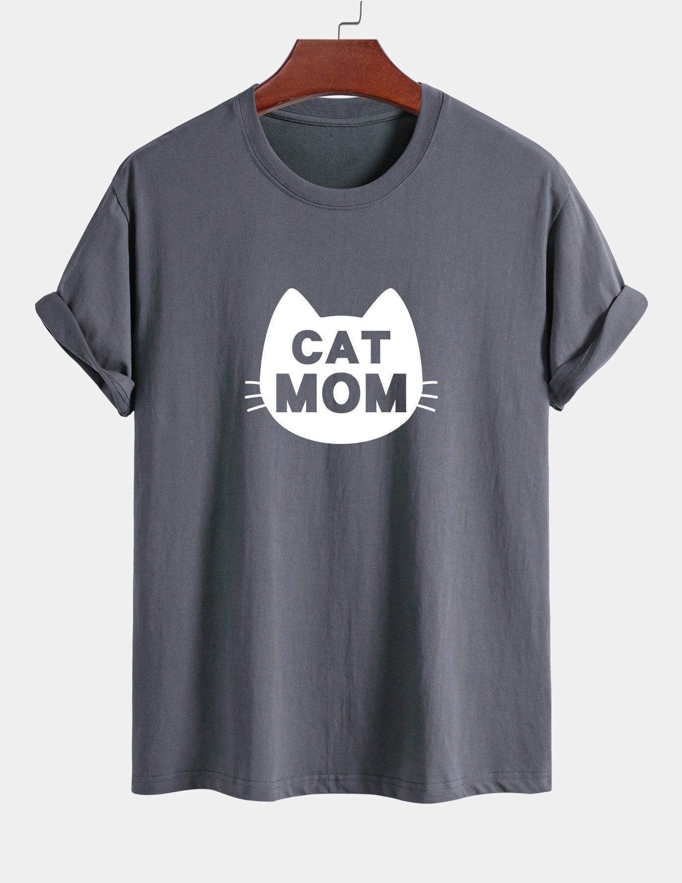 Regular Fit Cat Mom Print Cotton T-Shirt