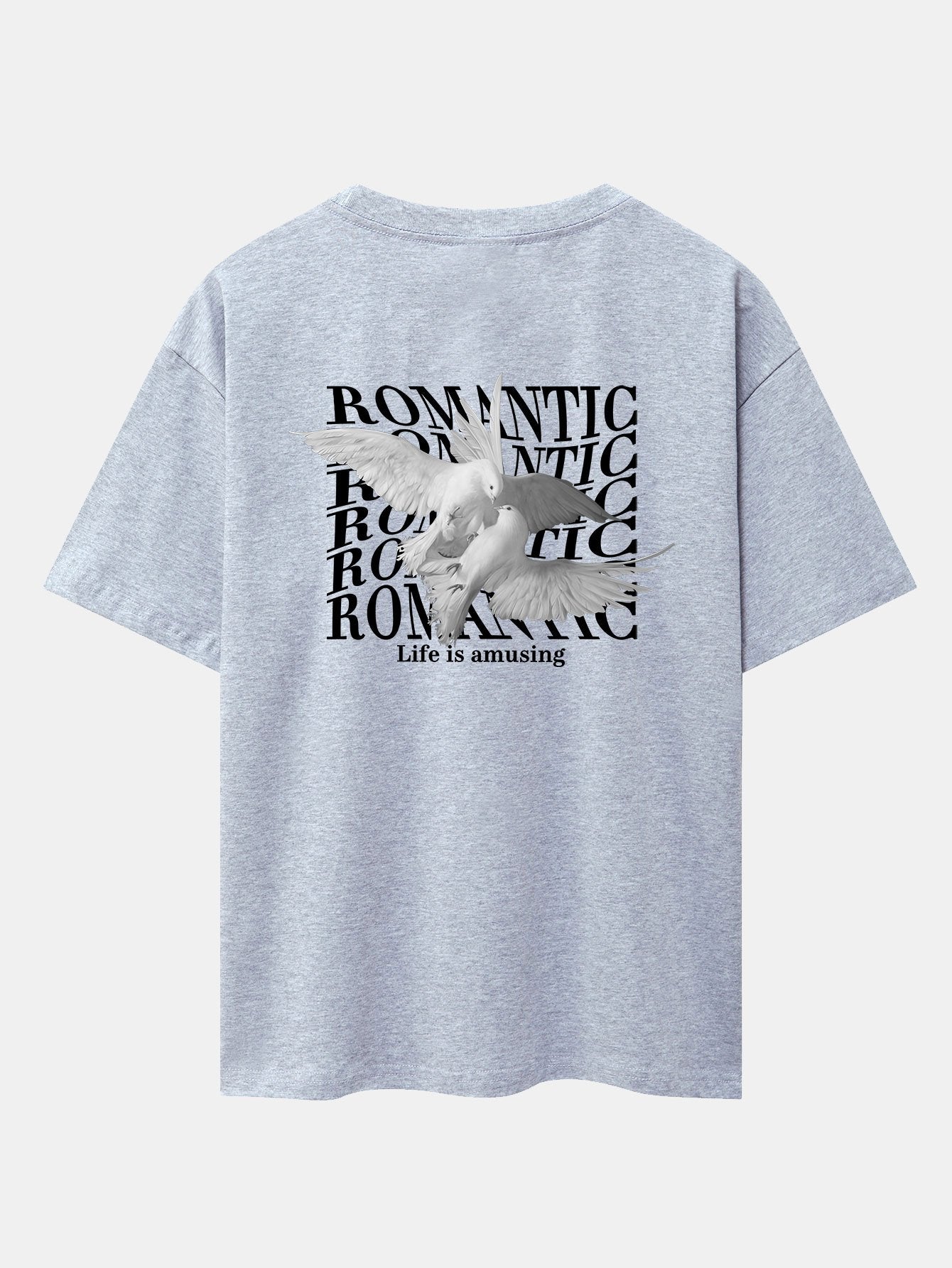 Romantic Doves Back Print Drop Shoulder Oversize T-Shirt