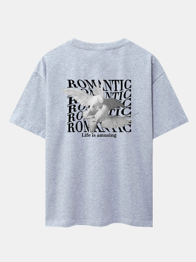 Romantic Doves Back Print Drop Shoulder Oversize T-Shirt