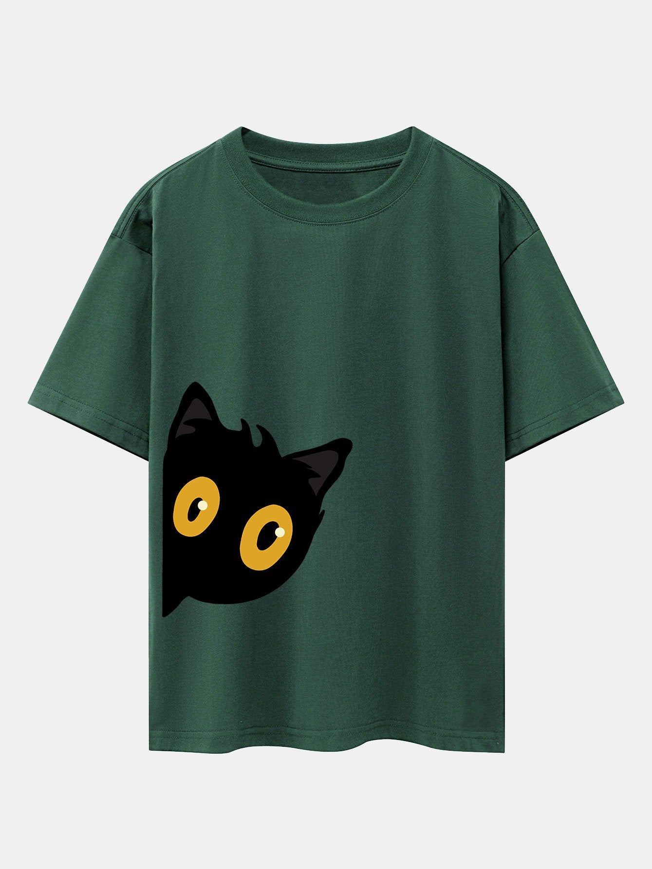 Black Cat Is Watching Print Drop Shoulder Oversize T-Shirt