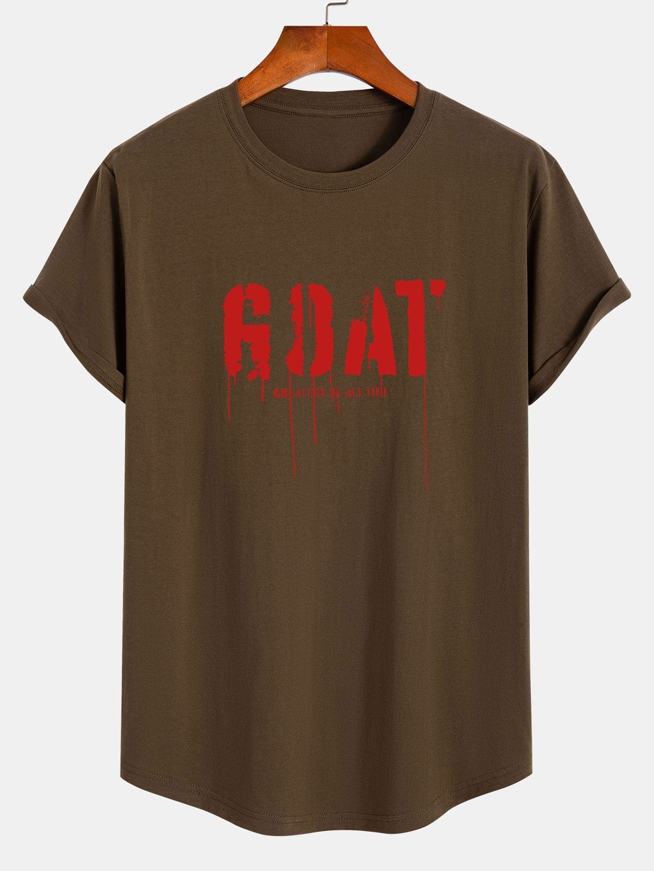 Goat Slogan Print Cotton Arc Hem T-Shirt