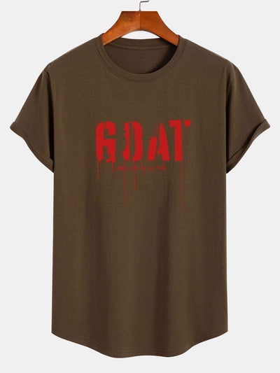 Goat Slogan Print Cotton Arc Hem T-Shirt