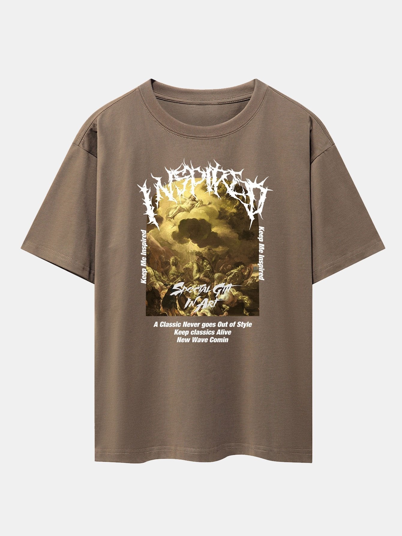 Slogan Oil Painting Print Drop Shoulder Oversize T-Shirt