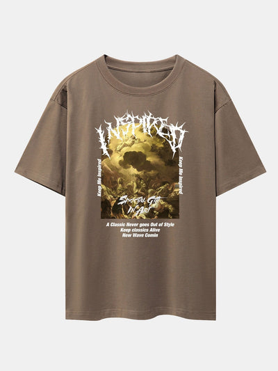 Slogan Oil Painting Print Drop Shoulder Oversize T-Shirt