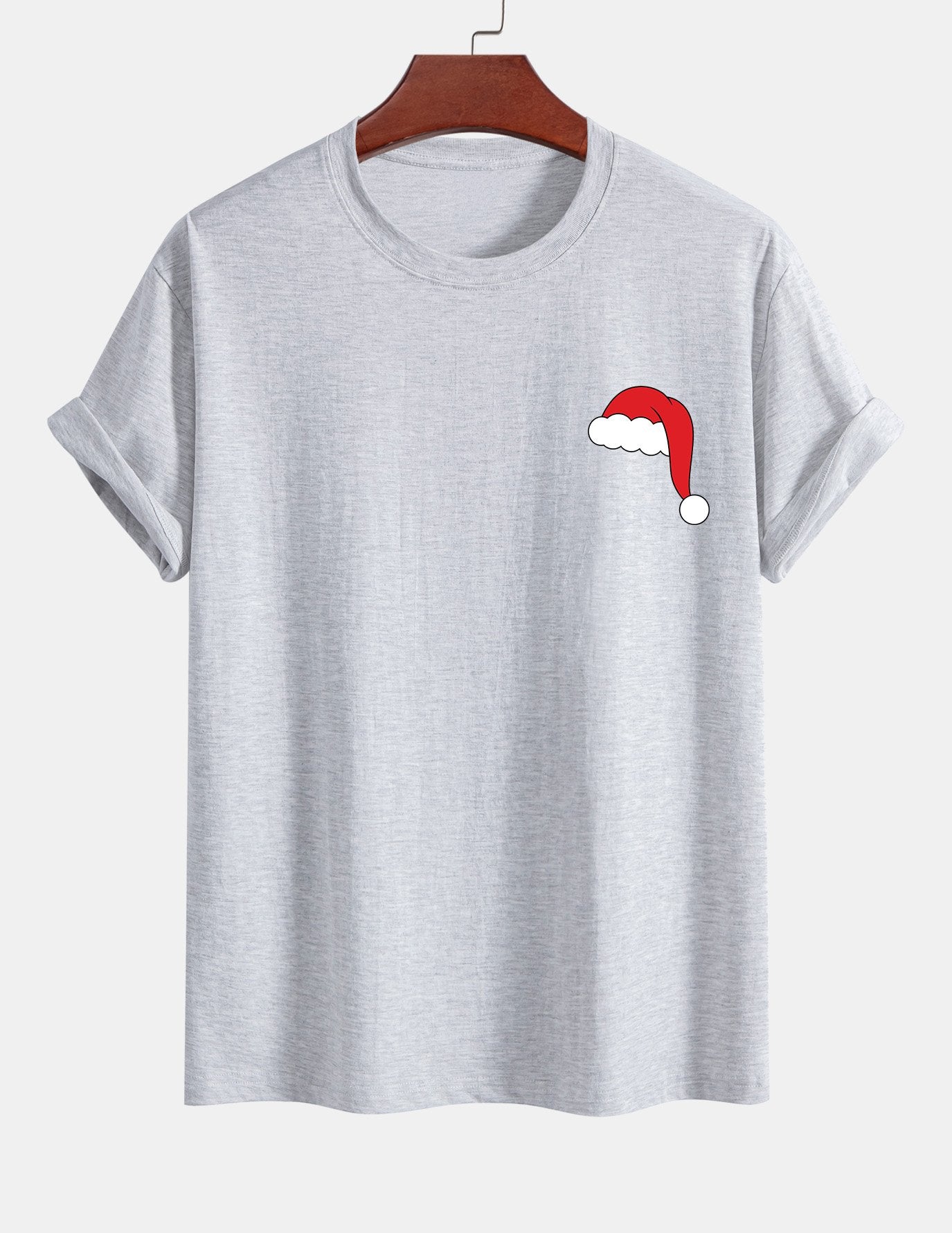 Regular Fit Santa Hat Print Cotton T-Shirt