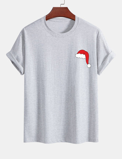 Regular Fit Santa Hat Print Cotton T-Shirt
