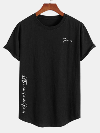 Paris Slogan Print Cotton Arc Hem T-Shirt