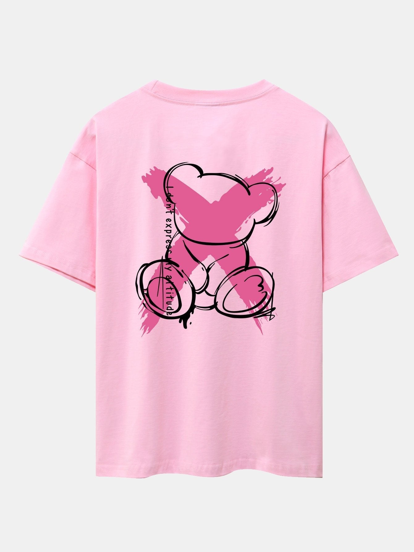 Graffiti Bear Print Drop Shoulder Oversize T-Shirt