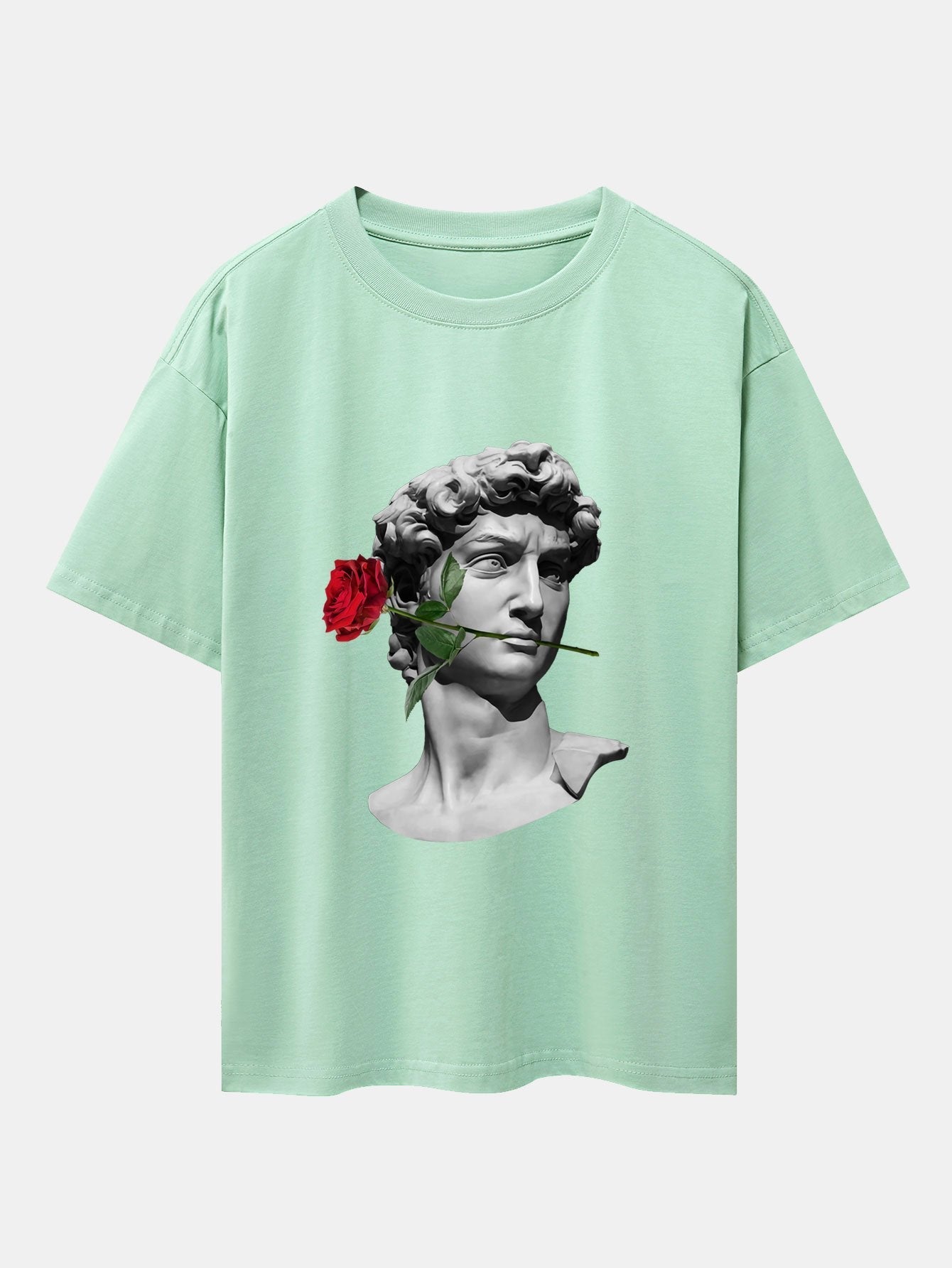 Rose David Print Relax Fit Drop Shoulder T-Shirts