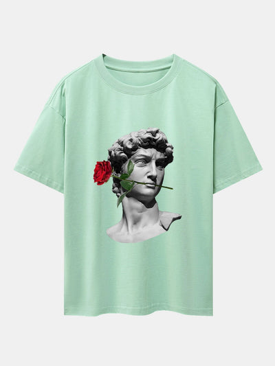 Rose David Print Relax Fit Drop Shoulder T-Shirts