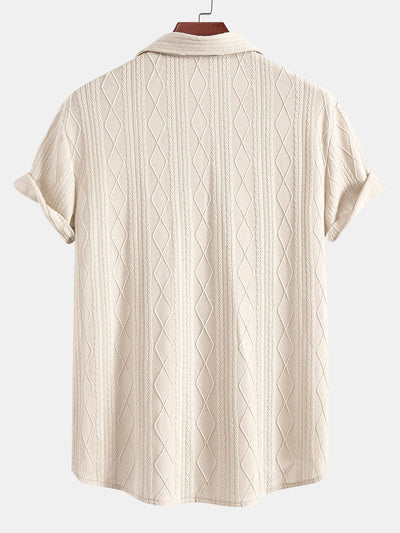 Knitted Geometric Rhombus Jacquard Button Up Shirt