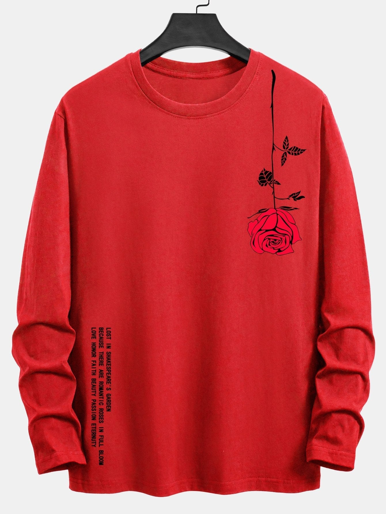 Long Sleeve Rose Slogan Print Cotton T-Shirt