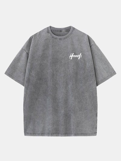 Hoooyi Print Washed Distressed Drop Shoulder T-Shirt