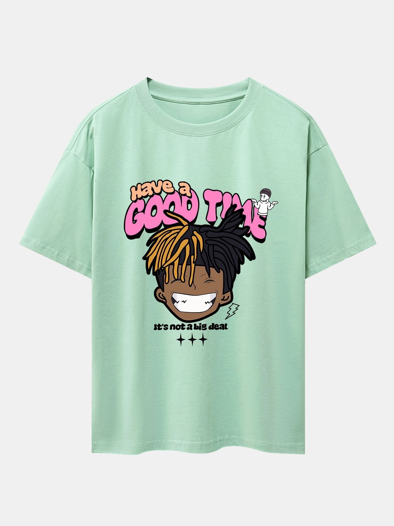 Cartoon Character Slogan Print Drop Shoulder Oversize T-Shirt