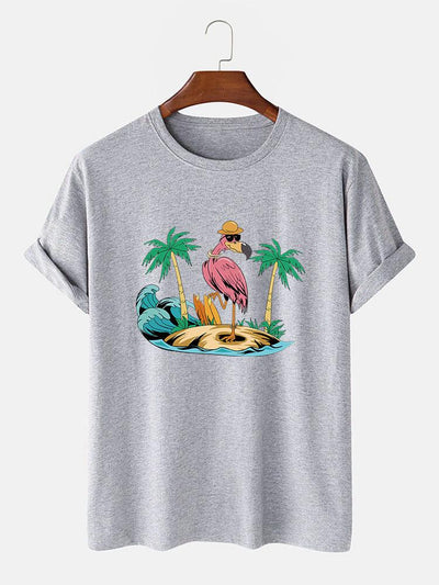 Flamingo On Vacation Print T-Shirt