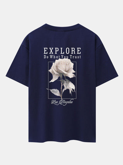 Rose Slogan Back Print Drop Shoulder Oversize T-Shirt