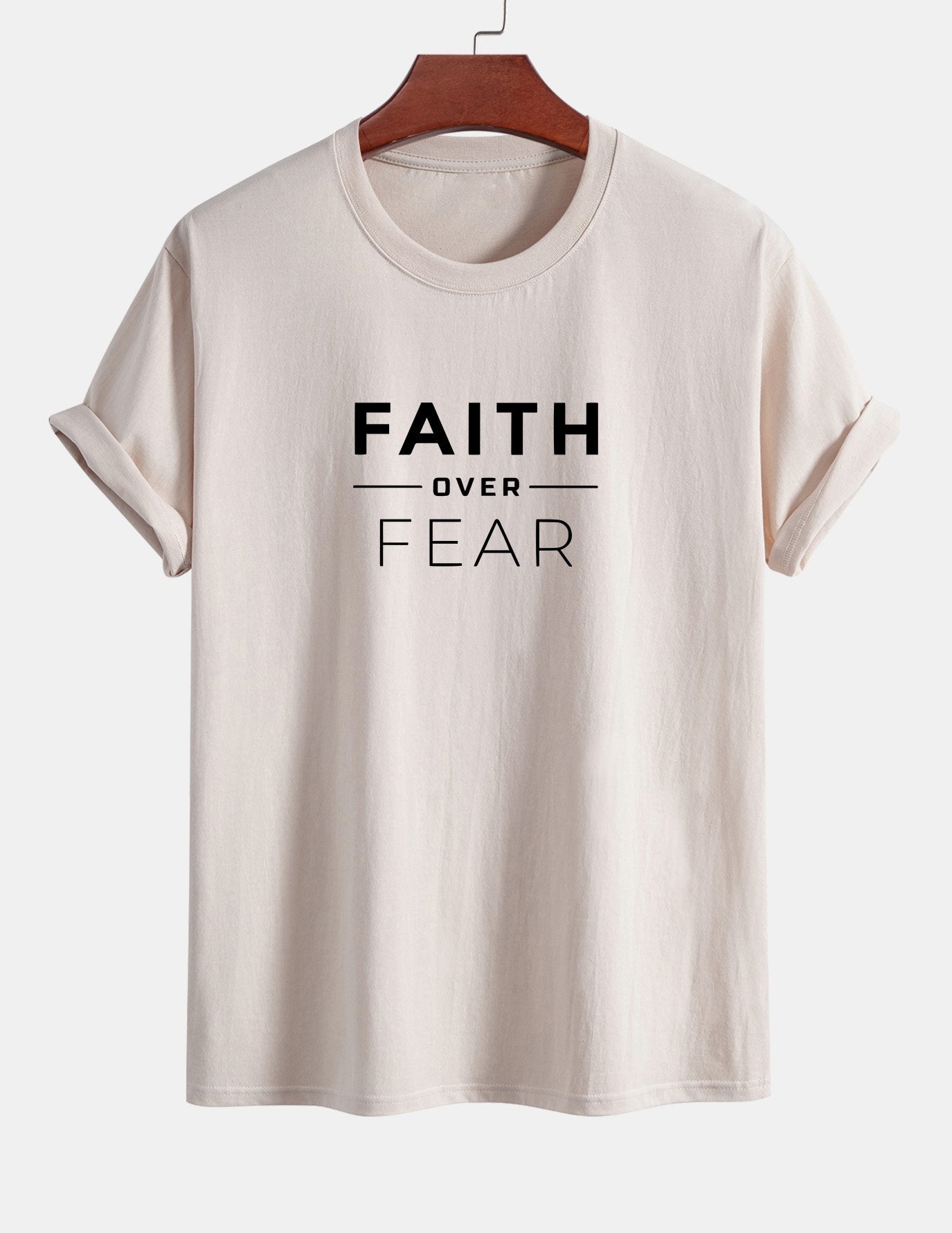 Regular Fit Faith Over Fear Print Cotton T-Shirt