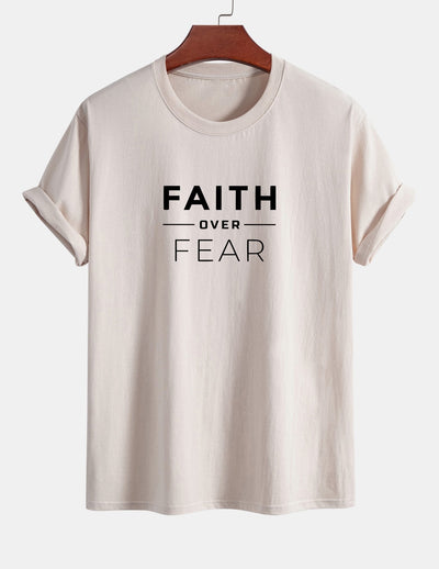 Regular Fit Faith Over Fear Print Cotton T-Shirt