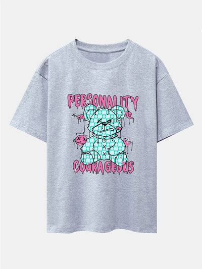 Dissolving Bear Slogan Print Drop Shoulder Oversize T-Shirt