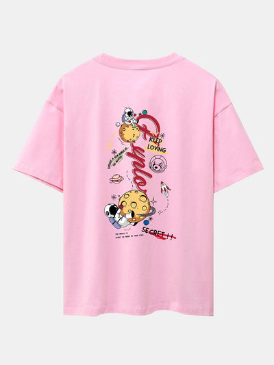 Planet Astronaut Print Drop Shoulder Oversize T-Shirt