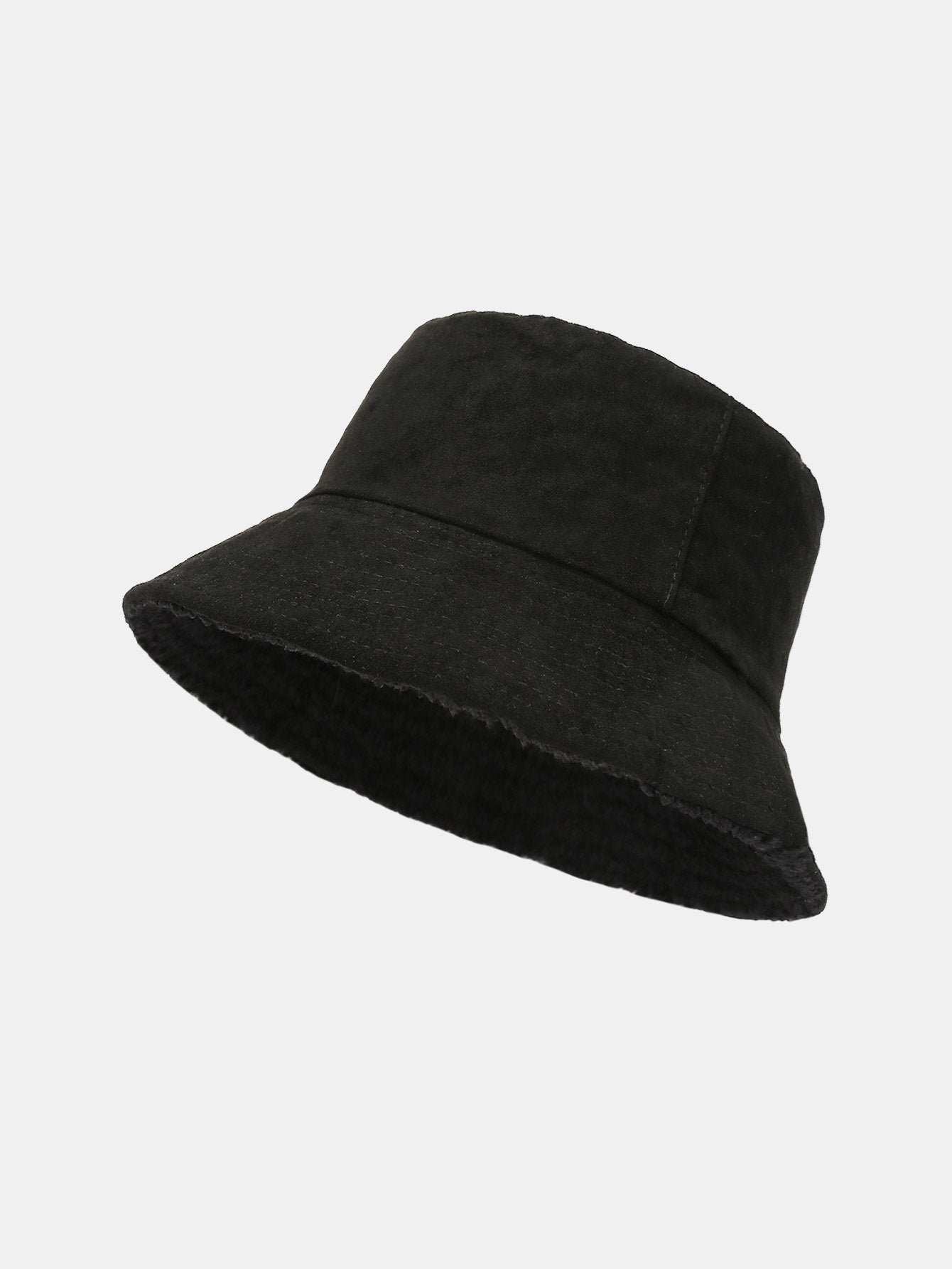 Double Side Reversible Faux Suede Plush Bucket Hat
