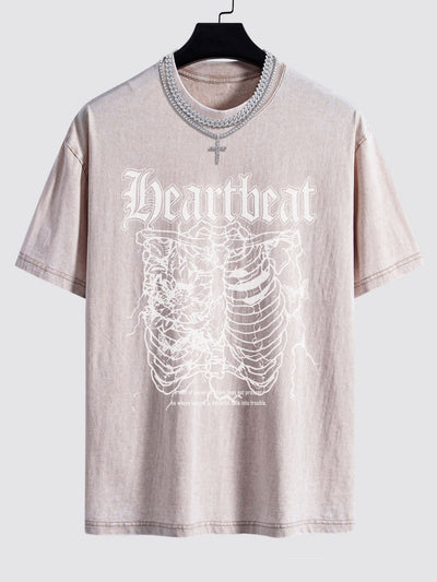 Slogan Skeleton Print Washed Drop Shoulder Oversize T-Shirt