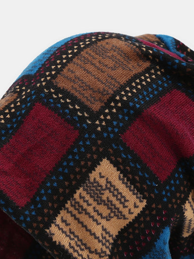 Grid Pattern Dual-purpose Warm Knitted Hat