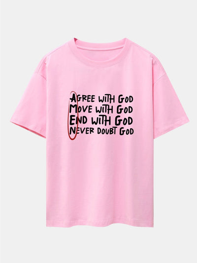 Circled Slogan Print Drop Shoulder Oversize T-Shirt