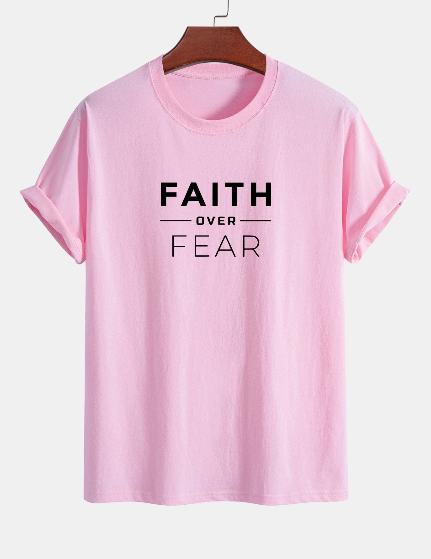 Regular Fit Faith Over Fear Print Cotton T-Shirt