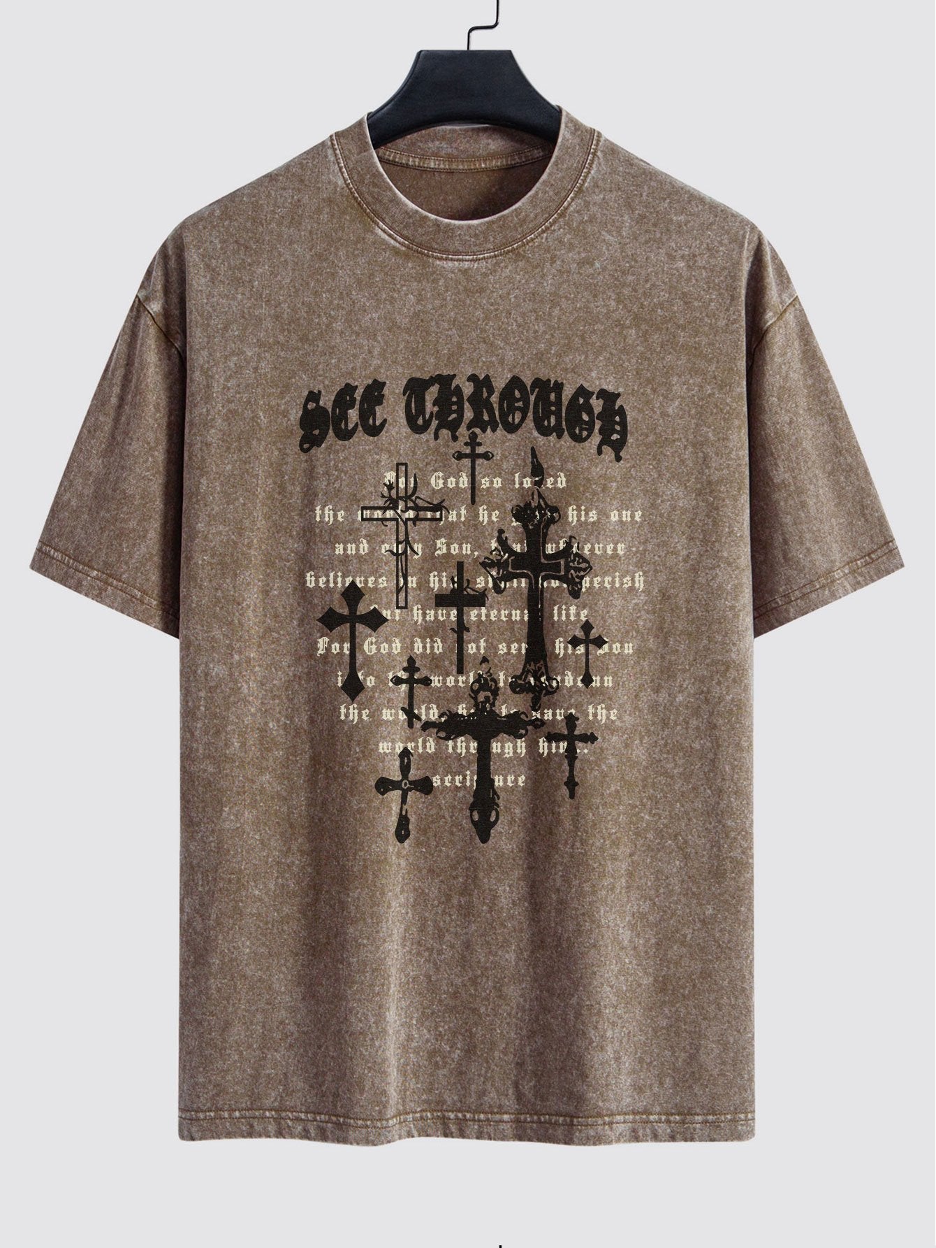 Cross Slogan Print Washed Distressed Drop Shoulder T-Shirt