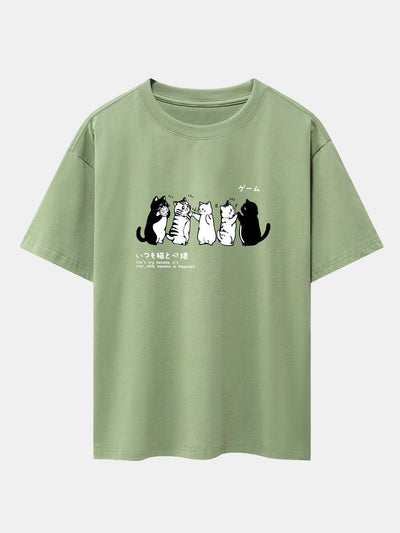Friend Cat Print Drop Shoulder Oversize T-Shirt