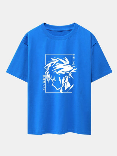 Japanese Comic Male Print Drop Shoulder Oversize T-Shirt