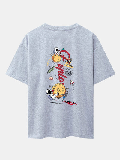 Planet Astronaut Print Drop Shoulder Oversize T-Shirt