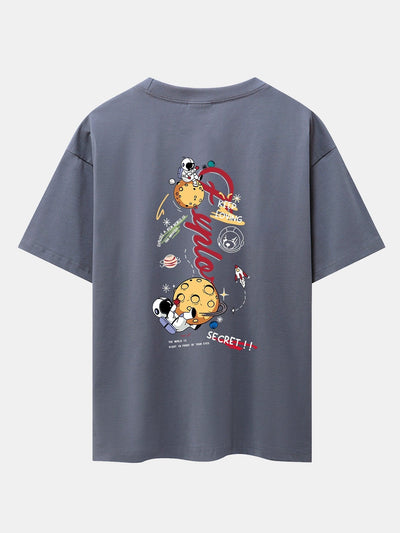 Planet Astronaut Print Drop Shoulder Oversize T-Shirt