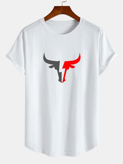 Bull Print Cotton Arc Hem T-Shirt