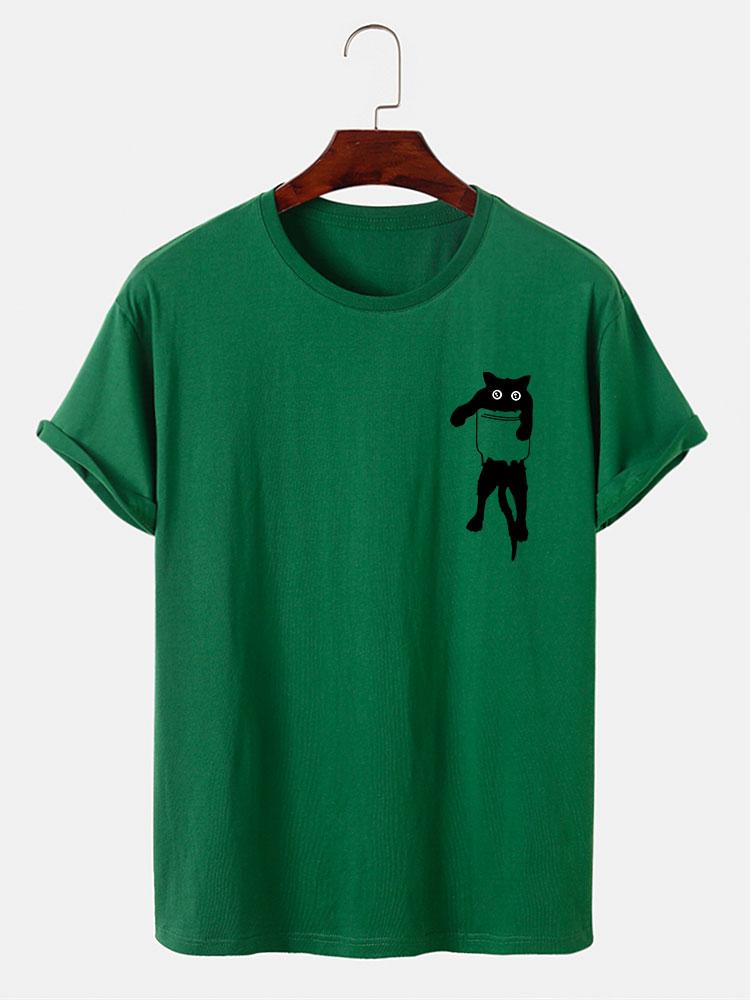 Pocket Cat Print T-Shirt