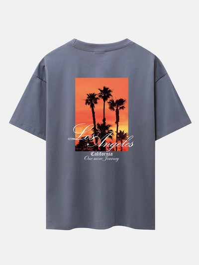 Los Angeles Palm Trees Back Print Drop Shoulder Oversize T-Shirt
