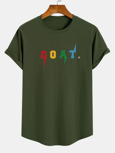 Goat Print Cotton Arc Hem T-Shirt